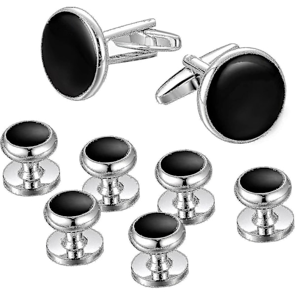 Mens Cufflinks And Studs Set -tuxedo Shirts Classic Black&silver Match