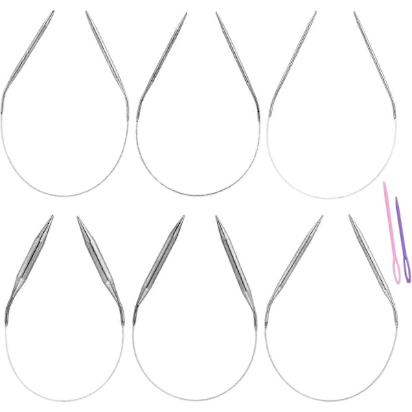 6 stycken cirkulära sticknålar i rostfritt stål, set med 10 mm, 8 mm, 6 mm, 5 mm, 4 mm, 3 mm diameter, dubbla spetsar, metallsticknålar för att göra tröjor
