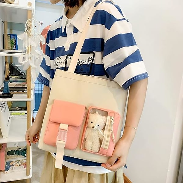 5-delad kawaii-skolryggsäck i canvas - set för tjejer