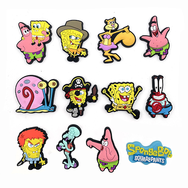 12 stk. Tegneserie Spongebob Sko Charms Dekorasjon for DIY Croc Clog Sandaler Tilbehør