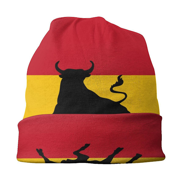 Spansk Flagga Med Tjur Beanie Bonnet Stickade Mössor Män Kvinnor Unisex Vuxen Spanien Patriotisk Vinter Varma Skullies Beanies Keps