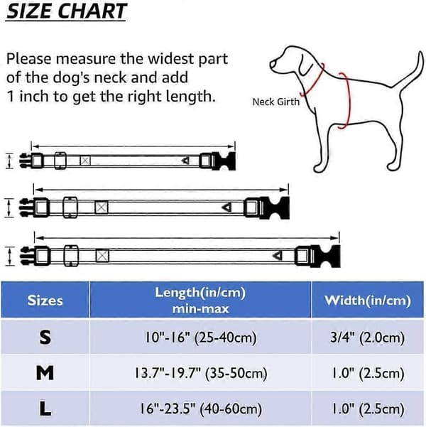 2 st justerbart hundhalsband, reflekterande nylon neopren med separat ID-ring och dubbel D-ring present (L,S)