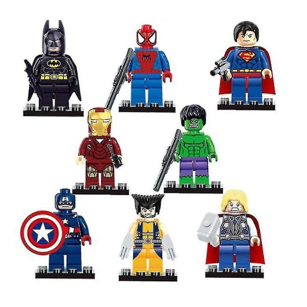8 stk Marvel Avengers Super Hero Comic Building Block Figures Dc Minifigure Barnelekegavegaver