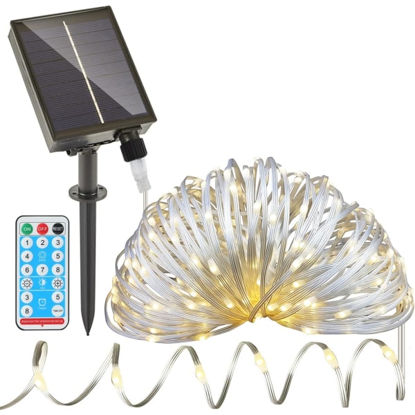 Outdoor Solar Fairy Lights - 104,9 FT Stark PVC Wire 300 LED med 8 funktioner med fjärrkontroll, vattentät, varm whi