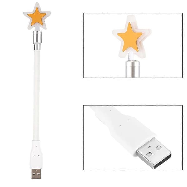 Stjerneformet Fleksibel Lysstærk USB Bordlampe Mini LED Skrivebordslampe til Laptop Desktop PC Hvid