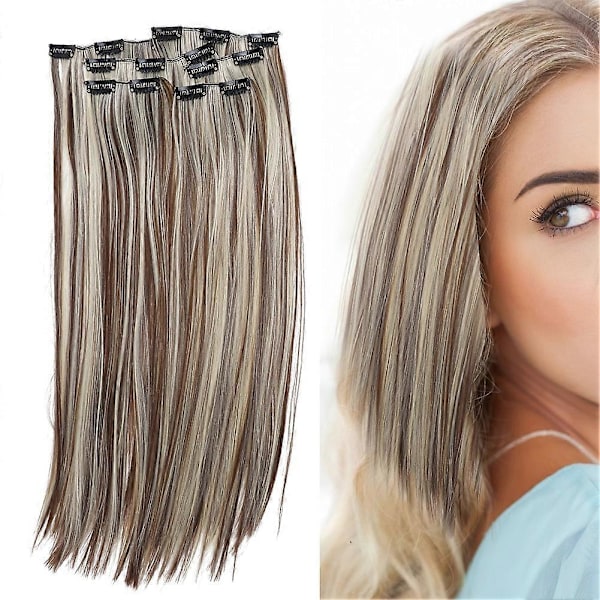 6 stk. Langt Rett Hår Extension Parykk Sett 16 Clips Falsk Hår Styling Verktøy 02#