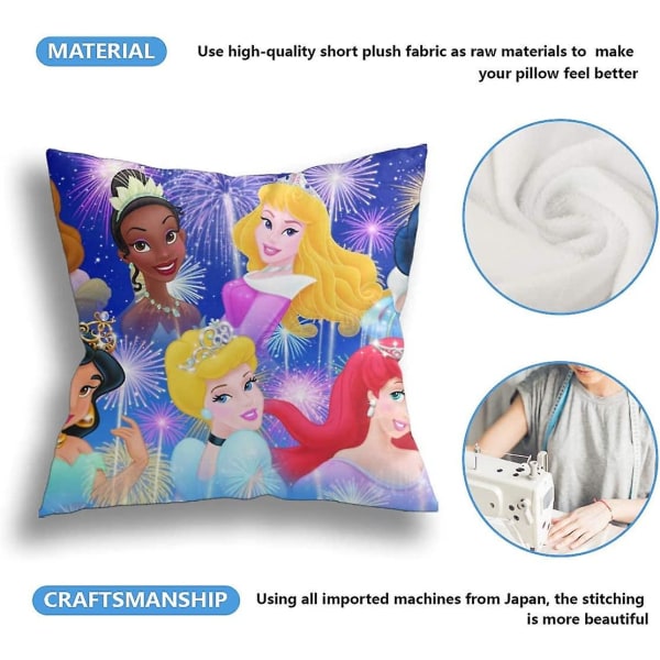 Pehmeät ja kestävät Disney Princess -tyynyt, erittäin pomppiva tyyny kylki-/selkä-/vatsakipujen ja niskakipujen hoitoon, pölynesto, pestävä 18 x 18 tuumaa