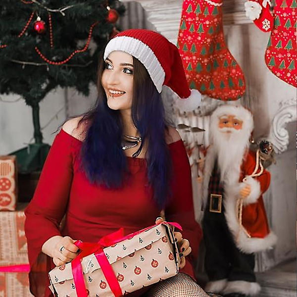 Jultomtemössa Julbeanie Xmas Partyhatt Röd Stickad Strumphatt Mössa för Vuxna Kvinnor Män, 1st