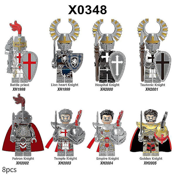 8 stk./sæt middelalderlige ridder actionfigurer byggeklodser kamp præst patron ridder samling minifigurer samleobjekter legetøj børn fans gaver