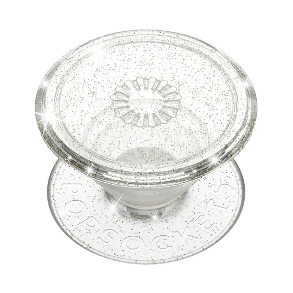 POPSOCKETS Clear Glitter Silver Avtagbart Grepp med Stativfunktion