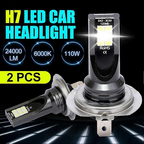 2 st H7 3030 12SMD Super Stark Bil Auto Strålkastare DRL LED Dimljus Lampa