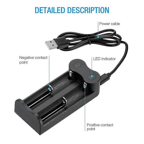 21700 26650 18650 16340 18500 32650 3.7v Genopladelig Li-ion Batteri Usb 2 Slots Oplader LANG