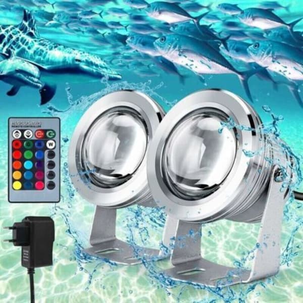 RGB LED undervandslys, 10W sølv konveks linse