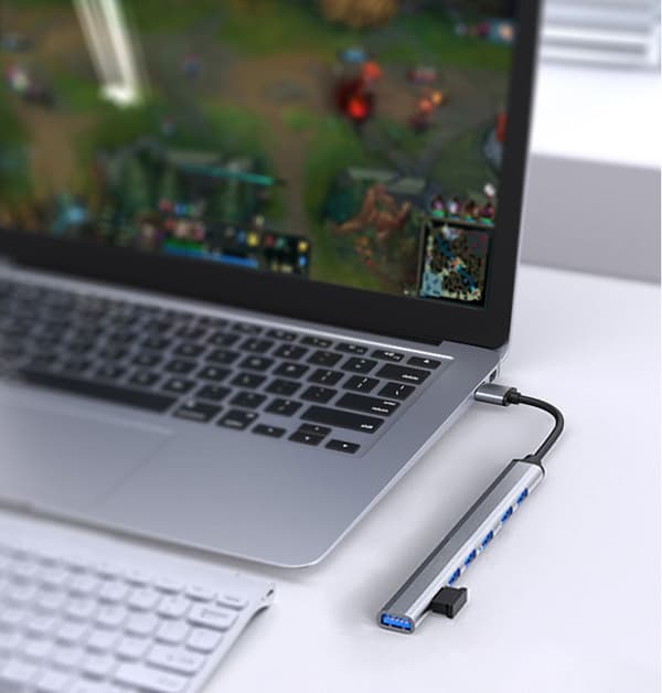 USB/USB-C-hub med 1 USB3.0 + 6 USB2.0 Sølv