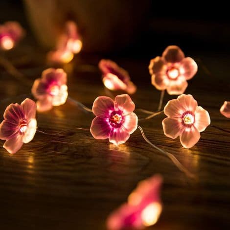Plommonblomsslinga, 2,1 meter 20 LED batteridriven rosa körsbärsblomma koppartrådsslinga