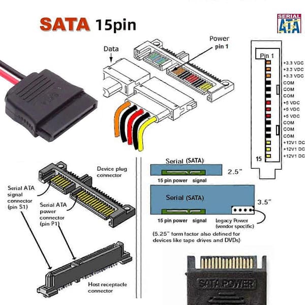 U2-070-1P DC 5V Enkelt USB til SATA 15-Pin Strømkabel til 2,5-tommer SATA HDD SSD Diskdriver, 5V 2A