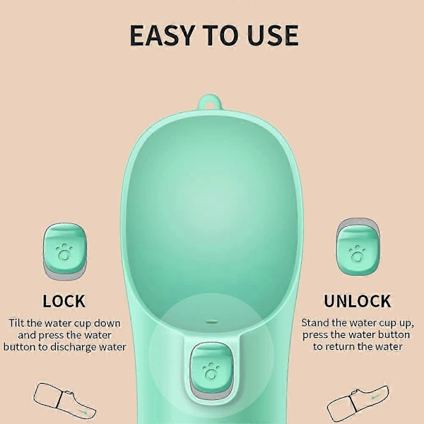 Hundevandflaske, Lækagesikker Bærbar Hvalpevanddispenser med Automatisk Foder til Kæledyr, Katte, Udendørs, Vandreture, Rejser, Fødevarekvalitet Plast (550 ml