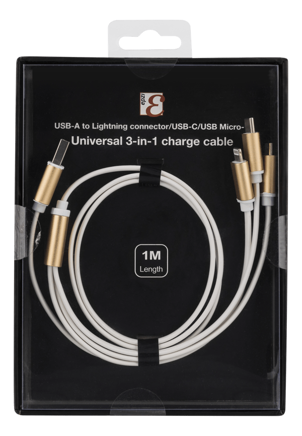 Monilaturi, USB-C, Lightning, Micro USB, USB-A, 1 m, valkoinen