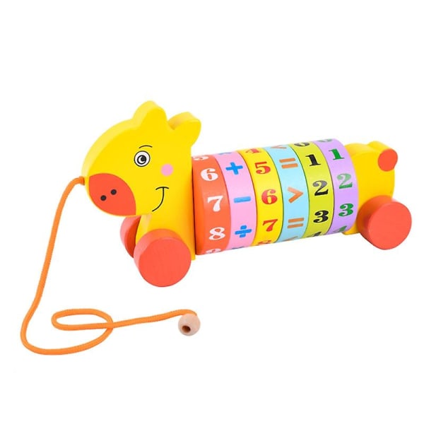 Antal räknande leksak Slät yta Hand-öga-koordination Robust förälder-barn interaktiv trämattevagn Leksak för present Giraffe