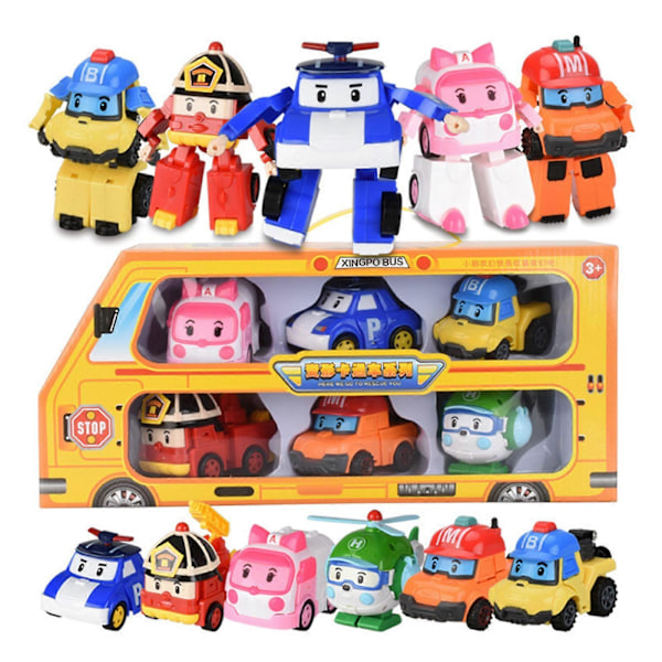 6 stk./sæt Poli Car Børn Action Figur Robot Legetøjsbus Transformer Køretøj Tegnefilm Anime Action Figur Legetøj Til Børn Gave Juguetes