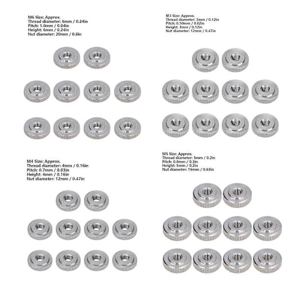 10 STK M3/M4/M5/M6 Flat Riflet Mutter 304 Rustfritt Stål Riflet Flat Hode Gjennomgående Hull Håndstrammingsmutter [M4]