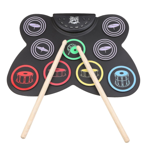 Elektronisk trommesæt, Sammenfoldelig Silikone Håndrulle Elektronisk Tromle Roll Up Drum Practice Pad Kit, Trommepedaler Trommestænger, Fantastisk julefødselsdagsgave F