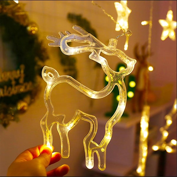 138 LED gardinlys juletræ elg lyskæde juledekoration