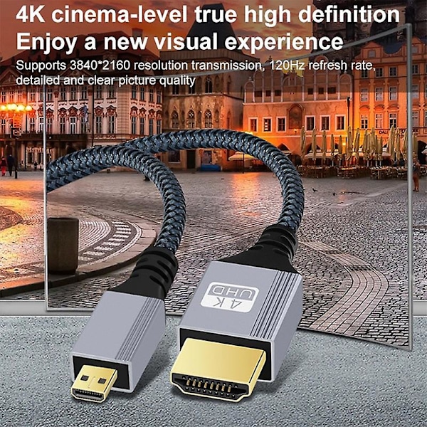 10m 4K HDMI til Micro HDMI Flettet Kabel 120Hz Gullbelagt Grensesnitt HD Videooverføringskabel