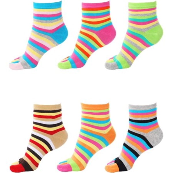 6 par fem tæer sokker tå splittede bomuldsstrømper farve stribede sokker dame mænd