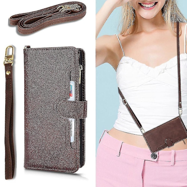 Etui til Oneplus Nord 2 5g deksel snor skulderstropp og håndstropp glidelås magnetisk lommebok etui