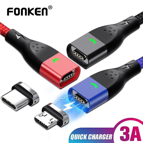 FONKEN Magnetisk Kabel Type C Kabel Micro USB Hurtigladekabel Magnet Hurtiglading Datakabel