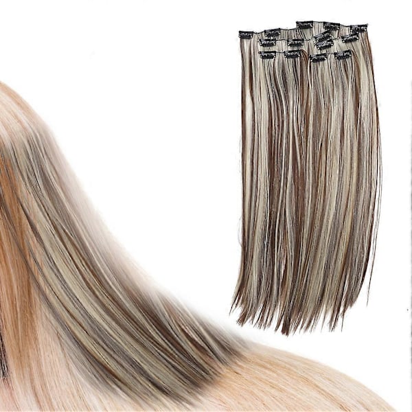 6 stk. Langt Rett Hår Extension Parykk Sett 16 Clips Falsk Hår Styling Verktøy 02#