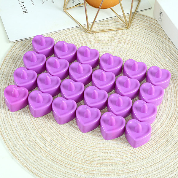 24pcs LED Candles, Flameless Candle Love Heart LED Lights, Suitable for Decoration, Indoor, Christmas, Party, Purple