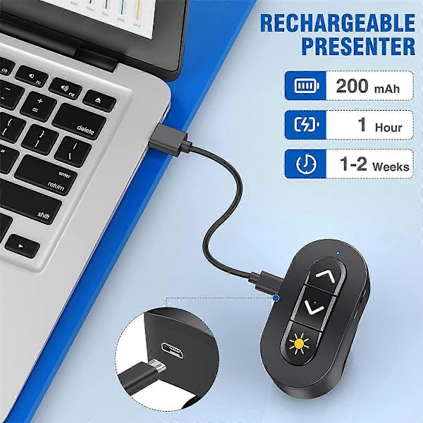 2.4GHz Uppladdningsbar Trådlös Presentatör Fingerring med Rött Ljus USB Presentation Fjärrkontroll för Win 10 8 7 XP Power Point