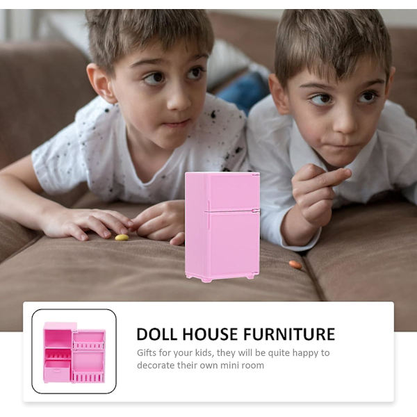 1:12 skala minikylskåp, dockhusmöbler miniatyrdockhusmöbler för dockhuskök (rosa)