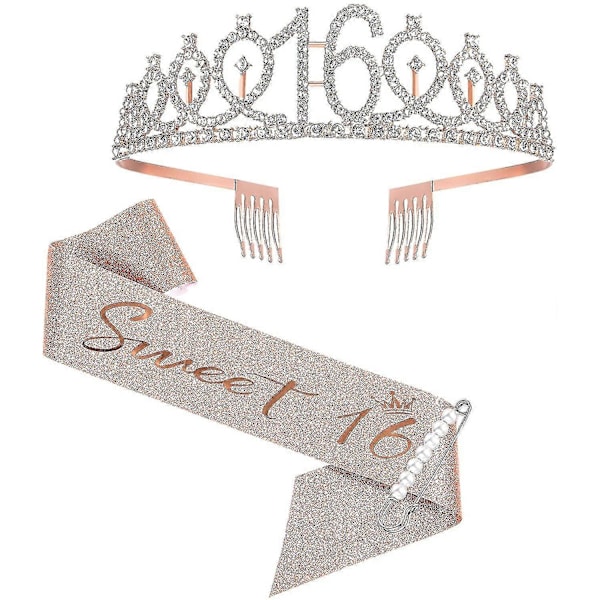 16-årsdag Sash och Tiara för Flickor, Sweet Sixteen Födelsedag Sash Crown 16 & Fabulous Sash och Tiara