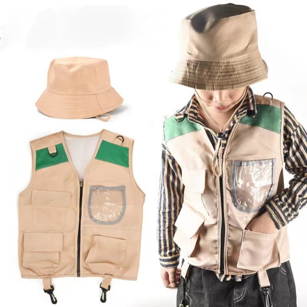 Kids Outdoor Explorer Adventure Set Outdoor Exploration Kit Set With Vest Hat  For Aged 3-7 Boys Girls Camping Hiking Play Halloween Costume