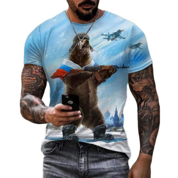 Russisk Flag Print Kortærmet Casual Sommer T-shirt med rund hals til mænd DT-3106 2XL