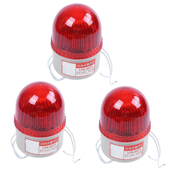 3x AC 220v 15w Rød Lys Industriel Signaltårn Flash Advarselslampe