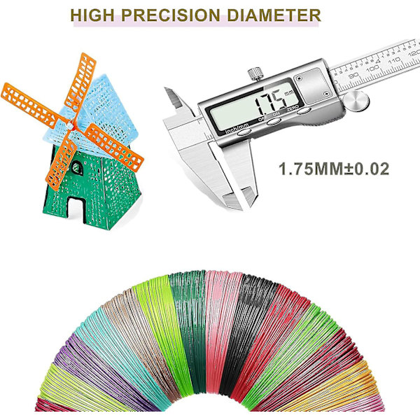 3D-pennfilament 30 färger, 1,75 mm PLA-påfyllningar, 3D-penntryckfärger för konstnärlig skapande, hög precisionsdiameter, 3 meter per färg, totalt 90 meter, C
