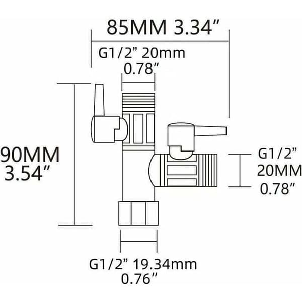 3-vejs ventil, 1/2\" T-stik, håndbruser og hoved- og sidebruserarm, messingbruserarm, 3-vejs omskifter, haneadapter, sluk