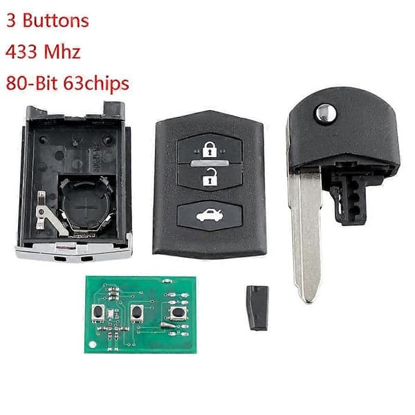 Bilsmartnøkkel med 3 knapper, 80-bit 63-chip, passer til 2 3 5 6 RX8 MX5 433Mhz