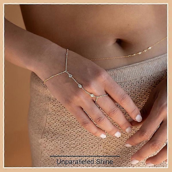 Handkedjearmband 14K Pläterat Guldarmband Stapelbar Fingerring