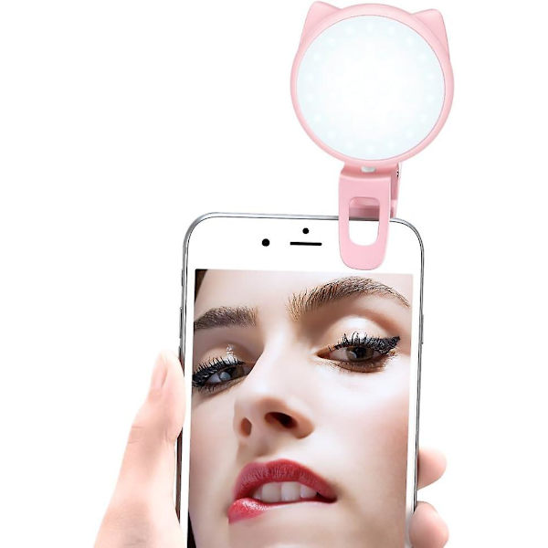 Selfie-rengasvalo iPhonelle, miniklipsillä varustettu täyttövalo kameralle, videolle, ladattava 9-tasoinen säädettävä kirkkausrengasvalo, USB-valokuvasalamavalo