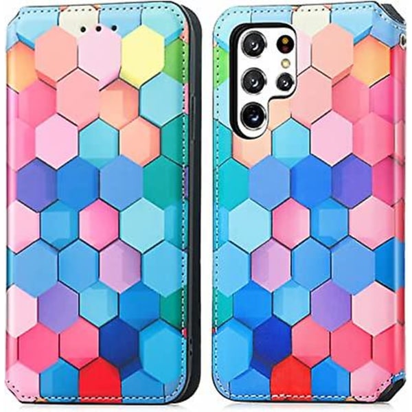 Compatible with Samsung Galaxy S22 Ultra Phone Case with Wallet Card Holder, Samsung Galaxy S22 Ultra Folding Case with Colorful Diamond Lattice Patte