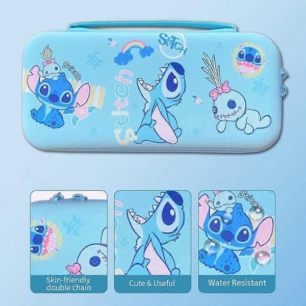 Sød Switch Bæretaske til Nintendo Switch OLED, Kawaii Hårdskallet Bærbar Rejsetaske med 12 Spilkort Slots, Indre Beskyttelse (Blå)