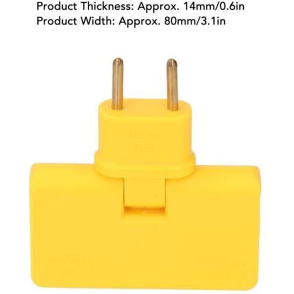 5 stk trådløs EU-pluggomformer 180 graders forlengelse 1 til 3 EU-pluggadapter 110-250V gul