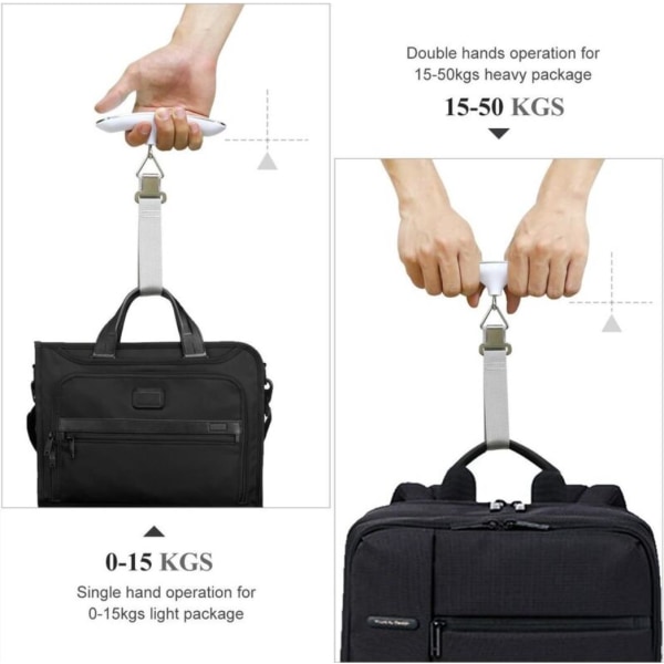 Digital rejsevægt med høj præcision Bagagevægt Håndholdt kuffertvægt Hængende kuffertvægt Vægt 110lb 50KG Kapacitet, Tungt hængende, Sølv