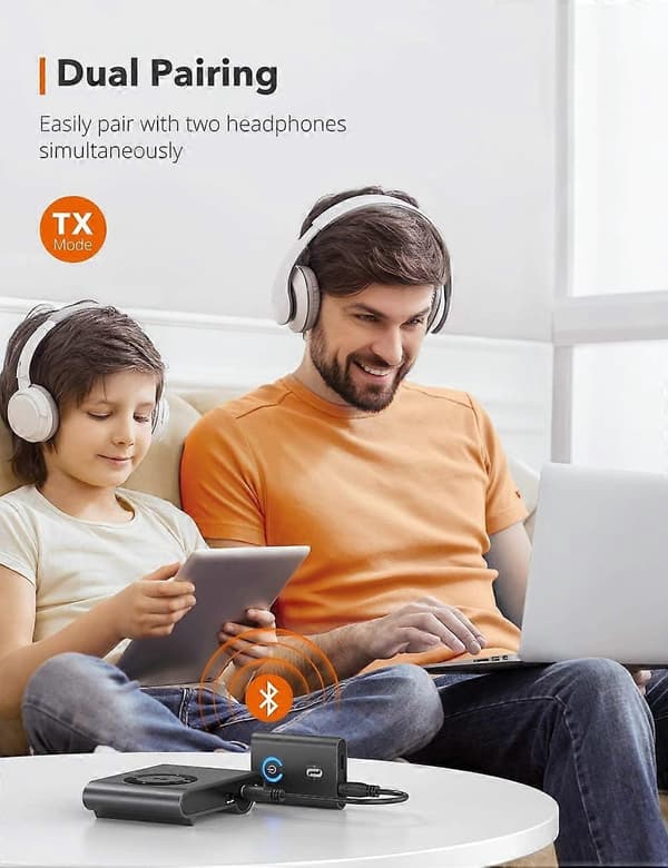 Bluetooth 5.0 Sender/Mottaker, TaoTronics 2-i-1 Trådløs 3,5 mm Lydadapter