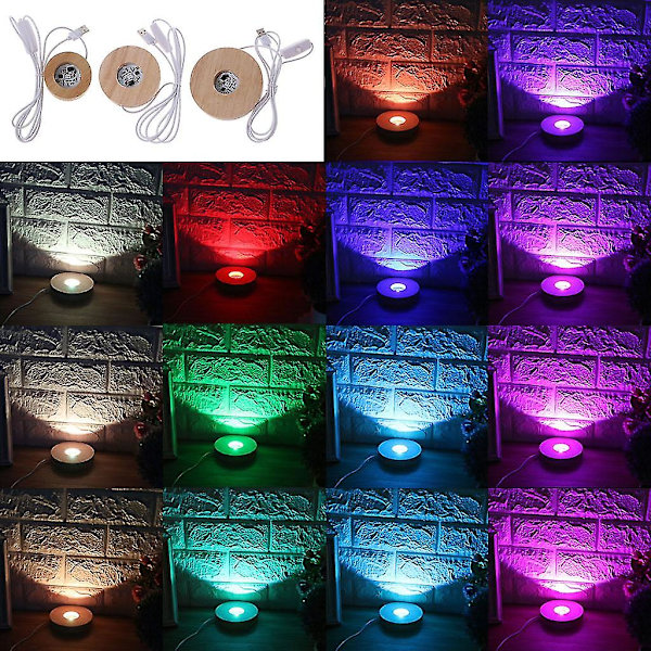 Hartsdisplay Trä LED 12 Färger RGB Justerbar Ljusbas Med Fjärrkontroll Diameter 8cm